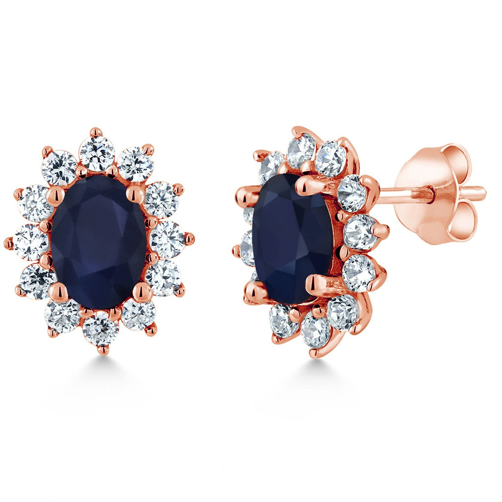 Blue Sapphire - September_Earrings in 925 Rose Gold Plated Silver