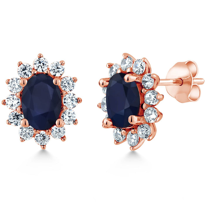 Blue Sapphire - September_Earrings in 925 Rose Gold Plated Silver
