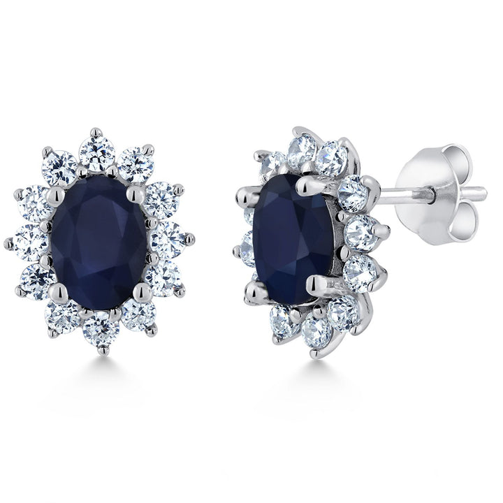 Gem Stone King 7X5MM Oval Gemstone Birthstone Stud Earrings For Women | Princess Diana Royal Halo Style | 925 Sterling Silver | Fine Jewelry Gifts for Anniversary Wedding Her Mom Women Wife