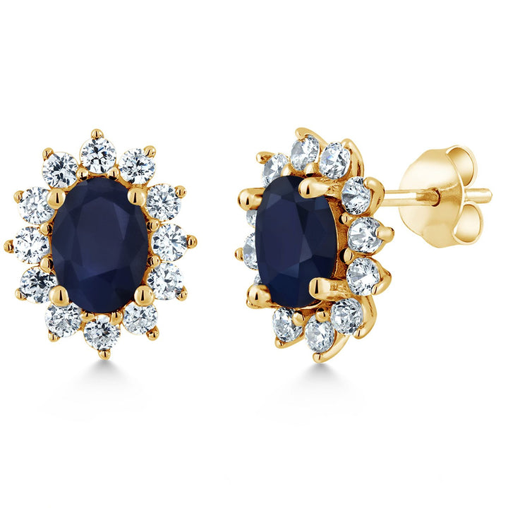 18K Yellow Gold Plated Silver Halo Stud Earrings For Women | Oval 7X5MM | Gemstone Birthstone | Princess Diana Royal Anniversary Wedding Birthday Fine Jewelry Gifts for Mom Wife Her