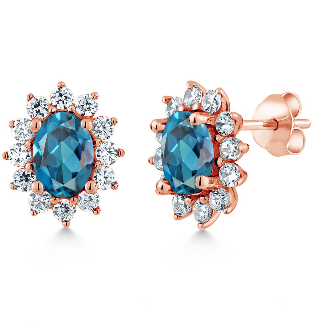 London Blue Topaz - November_Earrings in 925 Rose Gold Plated Silver