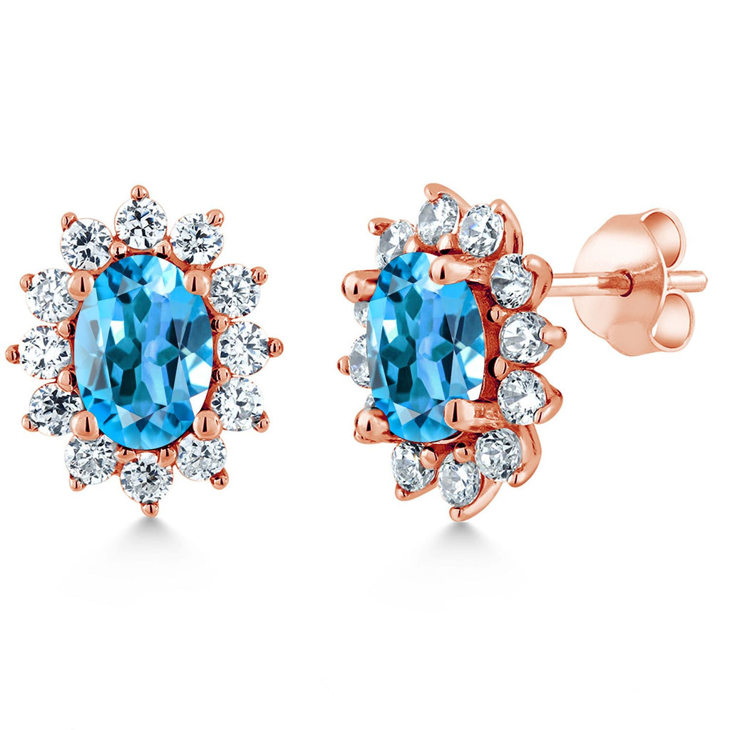 Swiss Blue Topaz - November_Earrings in 925 Rose Gold Plated Silver