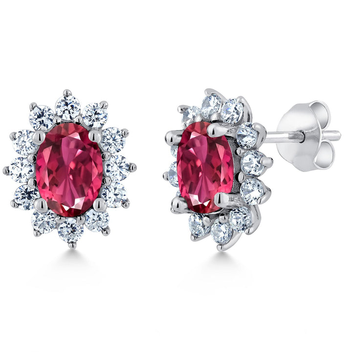Gem Stone King 7X5MM Oval Gemstone Birthstone Stud Earrings For Women | Princess Diana Royal Halo Style | 925 Sterling Silver | Fine Jewelry Gifts for Anniversary Wedding Her Mom Women Wife