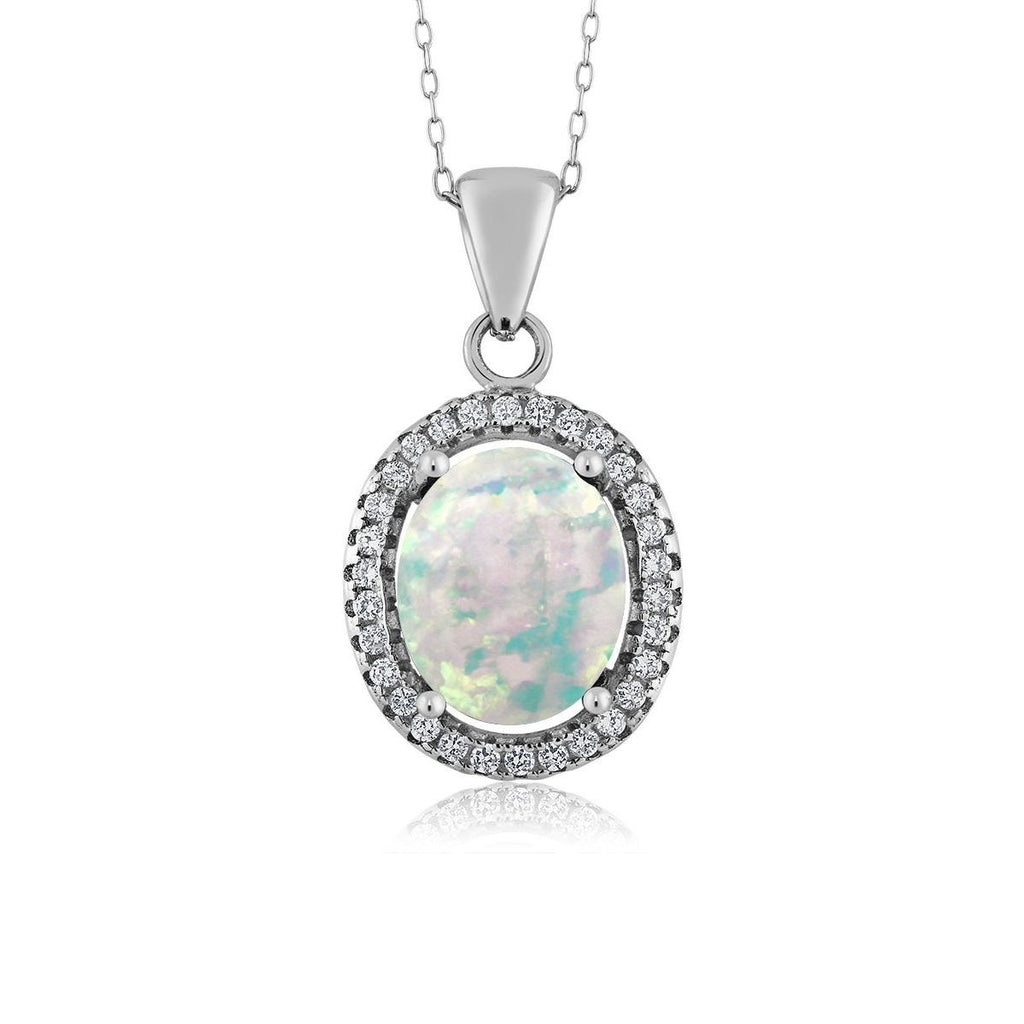 White Opal-Cabochon - October_Pendant in 925 Sterling Silver