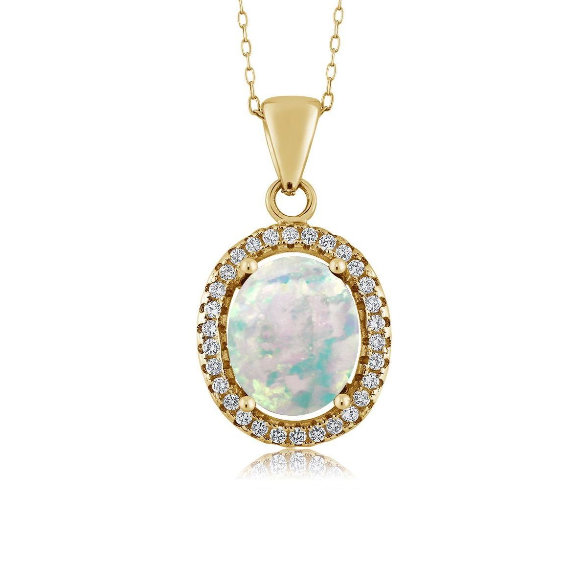White Opal-Cabochon - October_Pendant in 925 Yellow Gold Plated Silver