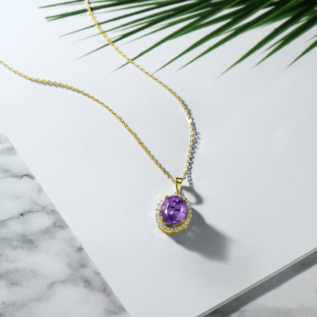 Amethyst - February_Pendant in 925 Yellow Gold Plated Silver