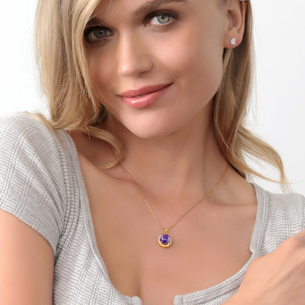 Amethyst - February_Pendant in 925 Yellow Gold Plated Silver