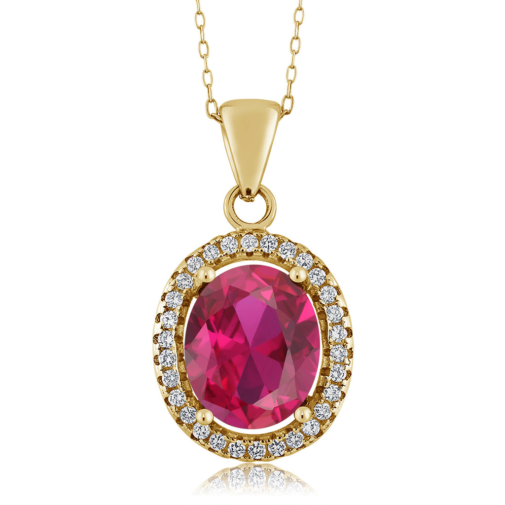 Created Ruby - July_Pendant in 925 Yellow Gold Plated Silver