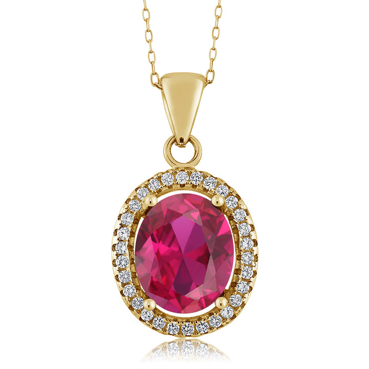 Created Ruby - July_Pendant in 925 Yellow Gold Plated Silver