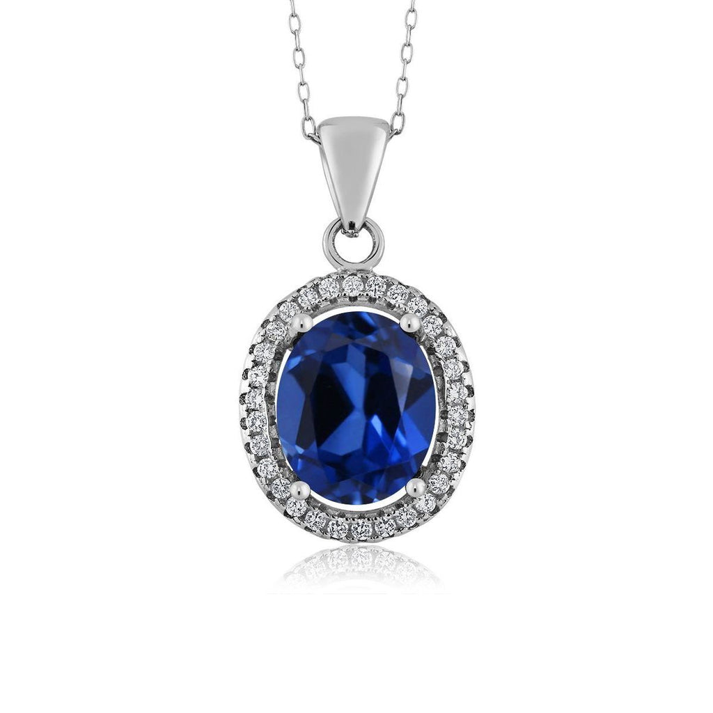 Blue Created Sapphire - September_Pendant in 925 Sterling Silver