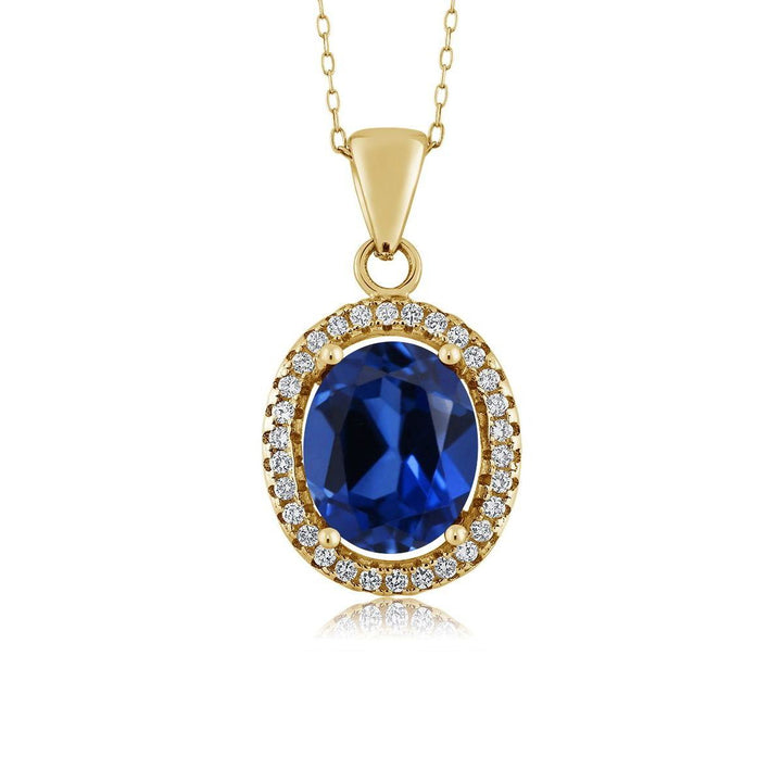 Blue Created Sapphire - September_Pendant in 925 Yellow Gold Plated Silver