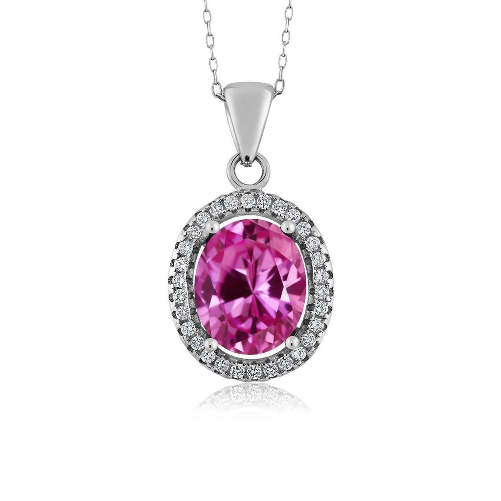 Pink Created Sapphire - September_Pendant in 925 Sterling Silver