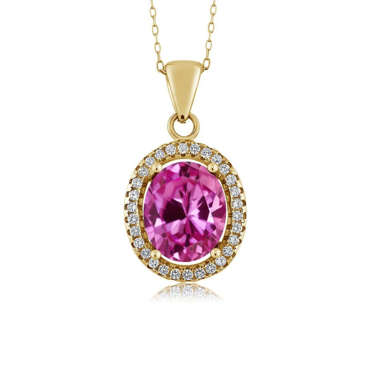 Pink Created Sapphire - September_Pendant in 925 Yellow Gold Plated Silver