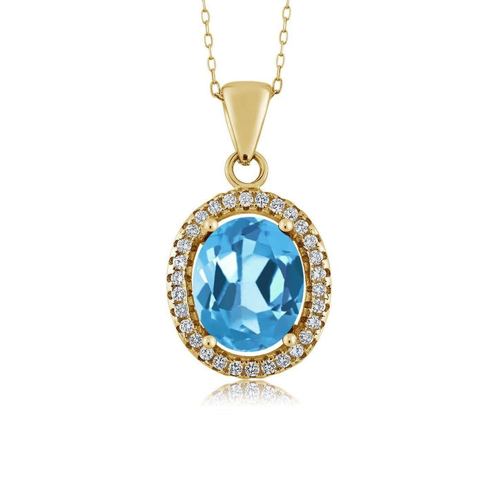 Swiss Blue Topaz - November_Pendant in 925 Yellow Gold Plated Silver