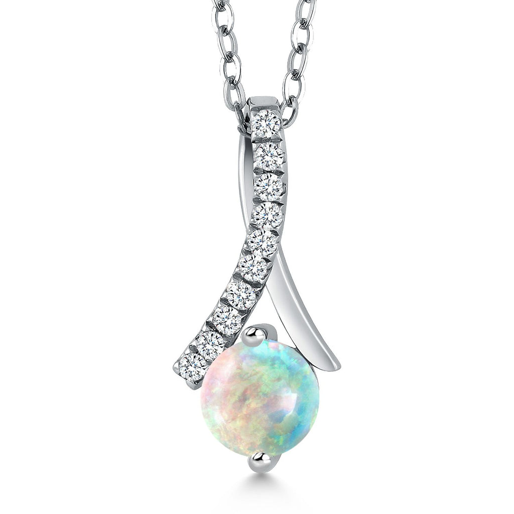 White Simulated Opal - October_Pendant in 925 Sterling Silver