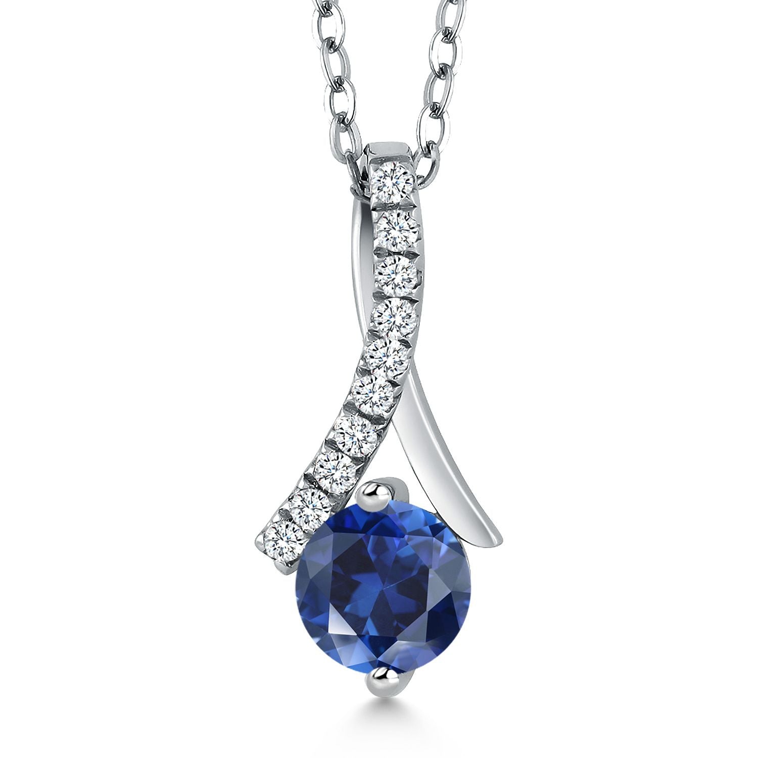 Blue Created Sapphire - September_Pendant in 925 Sterling Silver