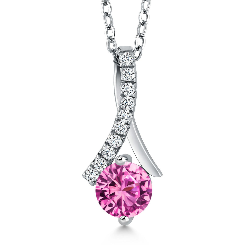 Pink Created Sapphire - September_Pendant in 925 Sterling Silver
