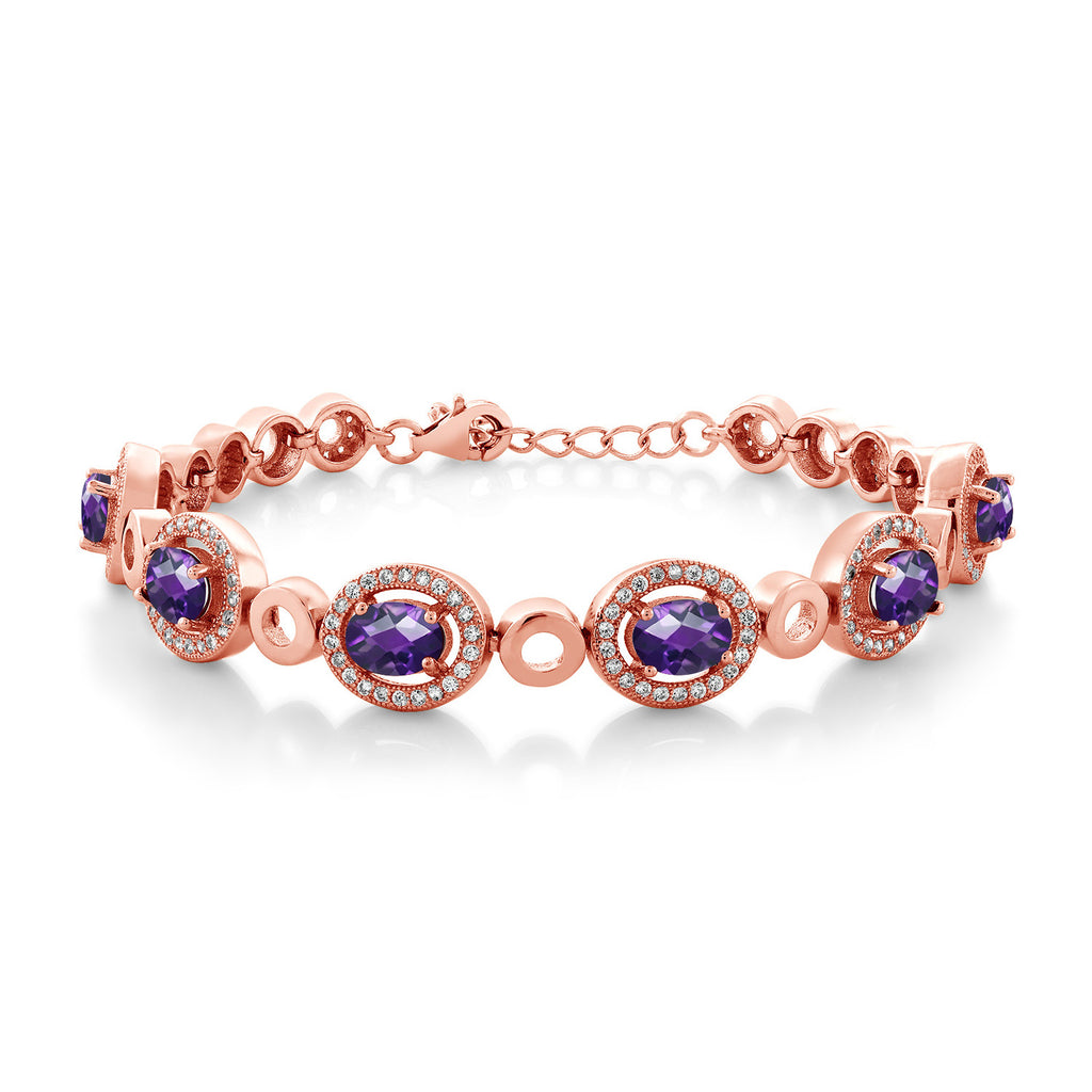 Amethyst-Checkerboard - February_Bracelet in 925 Rose Gold Plated Silver