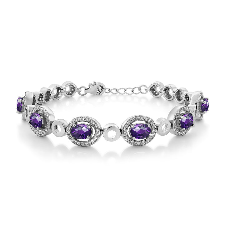 Amethyst-Checkerboard - February_Bracelet in 925 Sterling Silver