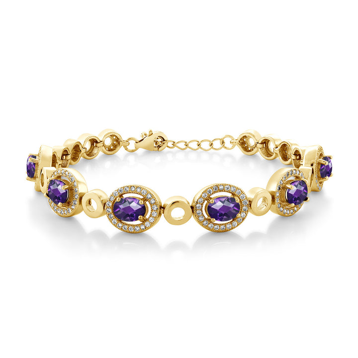 Amethyst-Checkerboard - February_Bracelet in 925 Yellow Gold Plated Silver