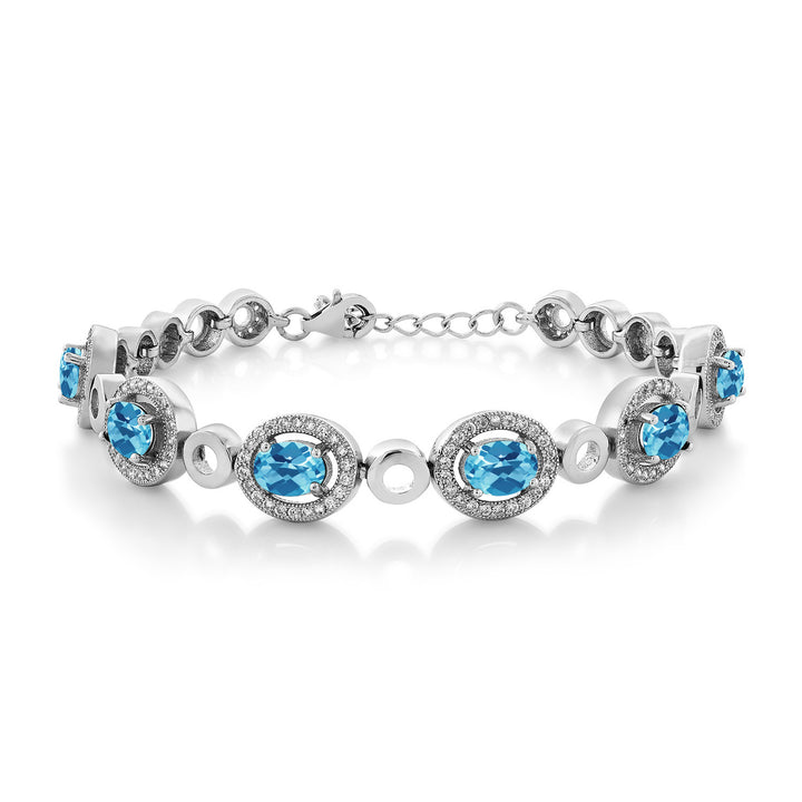 Swiss Blue Topaz-Checkerboard - November_Bracelet in 925 Sterling Silver