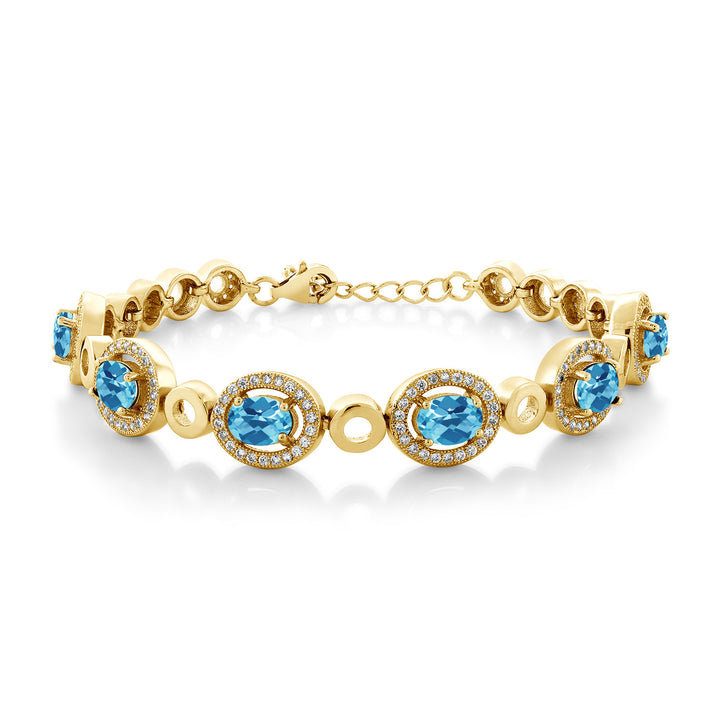 Swiss Blue Topaz-Checkerboard - November_Bracelet in 925 Yellow Gold Plated Silver