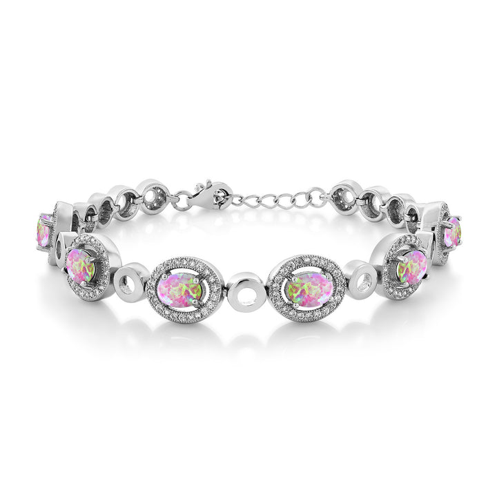 Pink Simulated Opal-Cabochon - October_Bracelet in 925 Sterling Silver