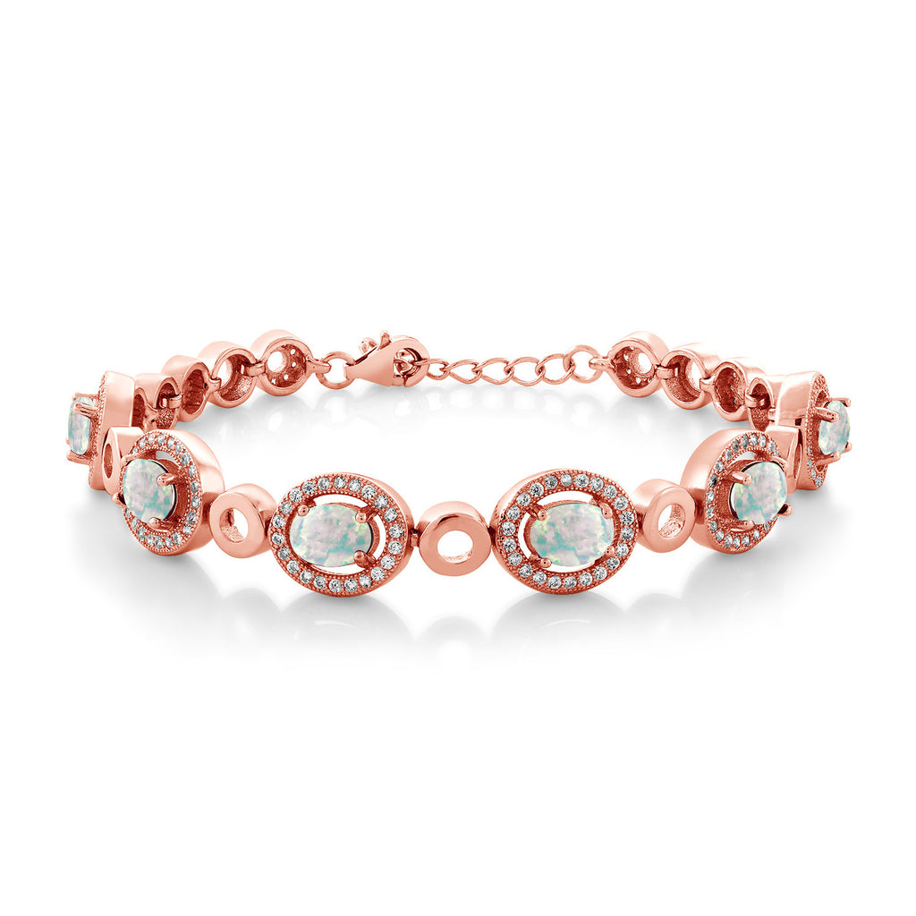 White Simulated Opal - October_Bracelet in 925 Rose Gold Plated Silver
