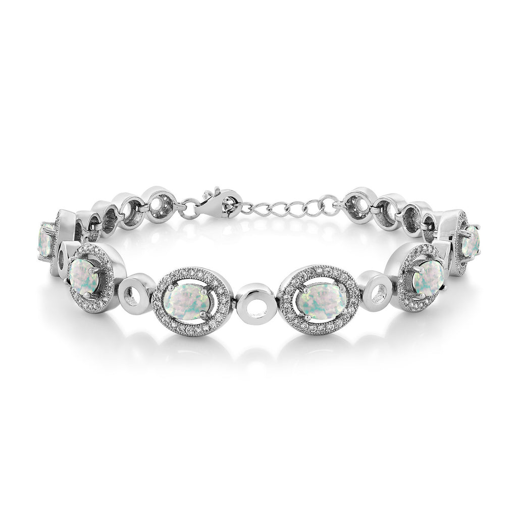 White Simulated Opal-Cabochon - October_Bracelet in 925 Sterling Silver