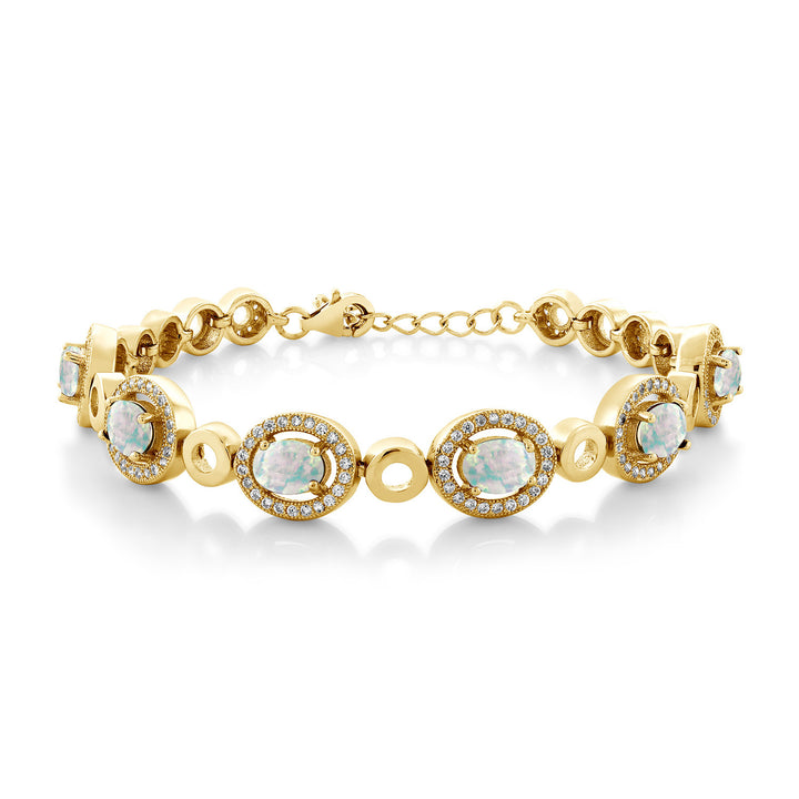 White Simulated Opal-Cabochon - October_Bracelet in 925 Yellow Gold Plated Silver