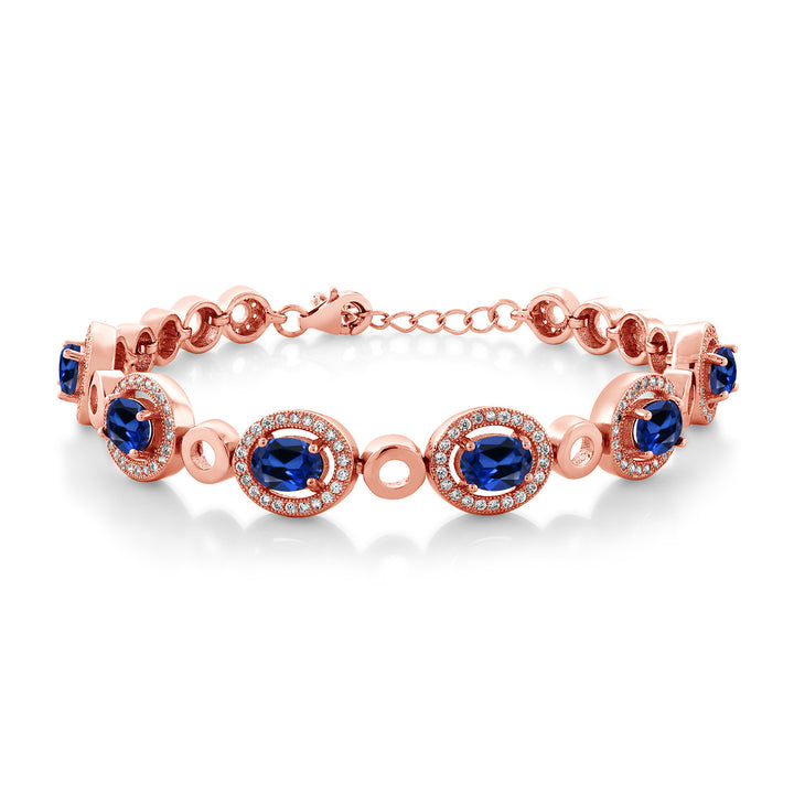 Blue Created Sapphire - September_Bracelet in 925 Rose Gold Plated Silver