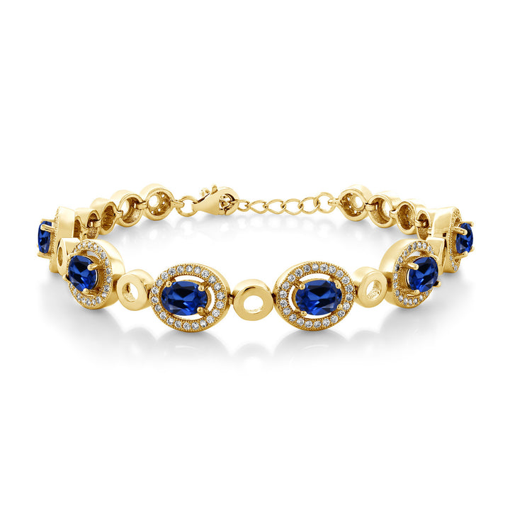 Blue Created Sapphire - September_Bracelet in 925 Yellow Gold Plated Silver