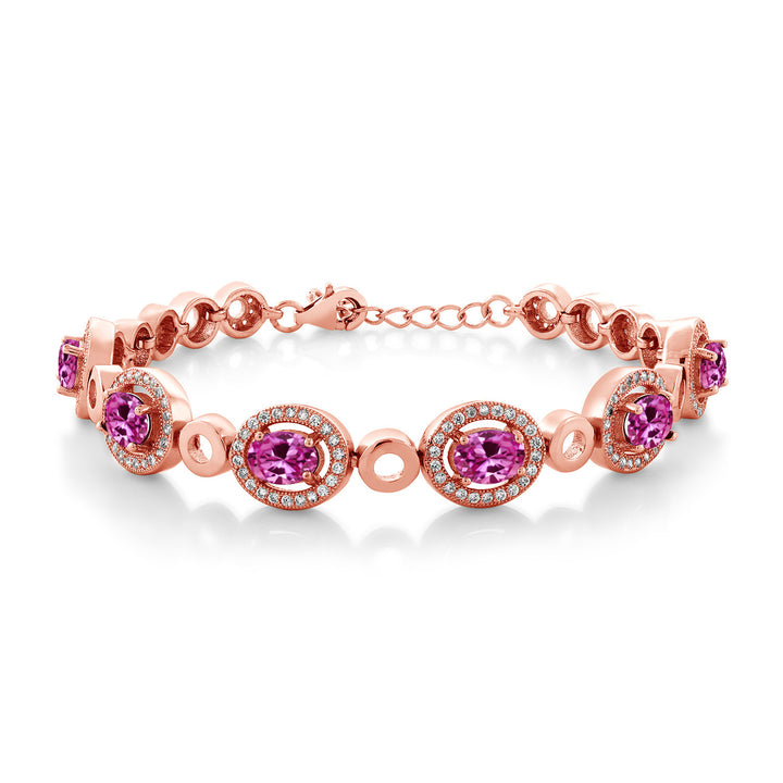 Pink Created Sapphire - September_Bracelet in 925 Rose Gold Plated Silver