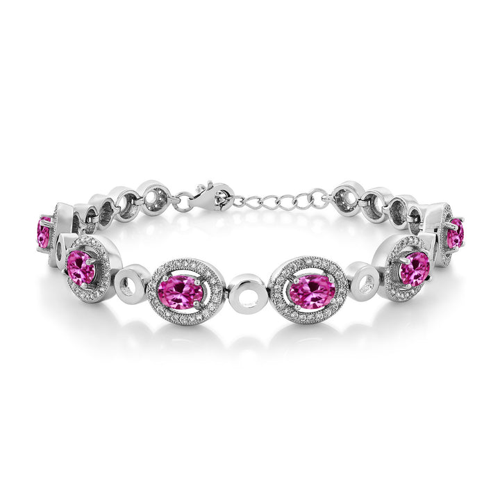 Pink Created Sapphire - September_Bracelet in 925 Sterling Silver
