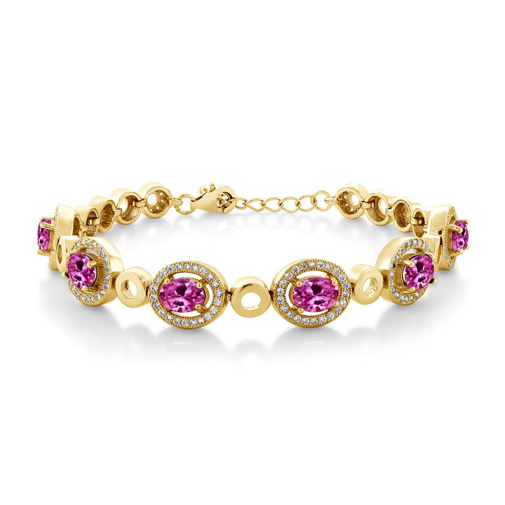 Pink Created Sapphire - September_Bracelet in 925 Yellow Gold Plated Silver