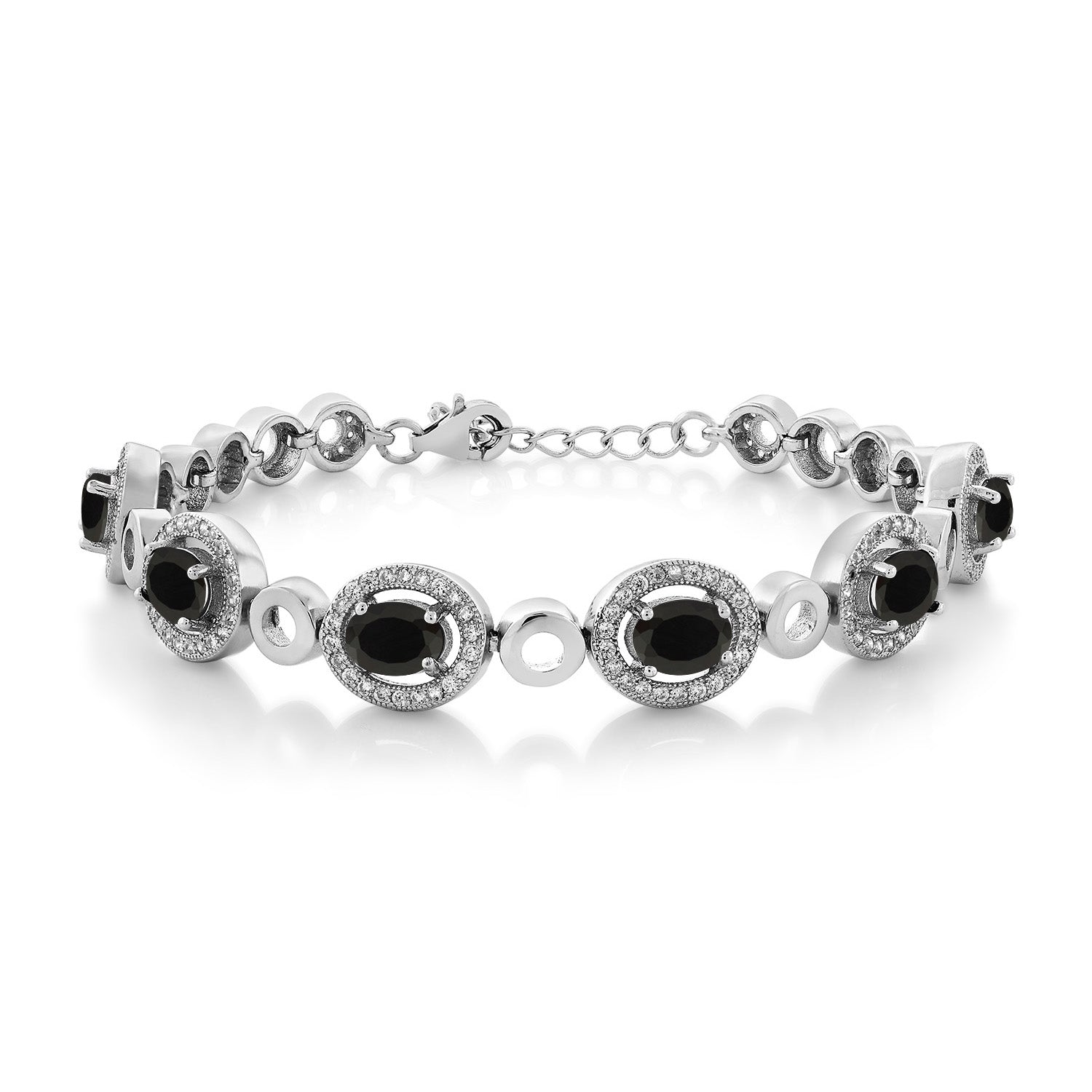 6.12 Cttw Black Onyx Tennis Bracelet For Women | 925 Sterling Silver | Oval 7X5MM | Gemstone Birthstone | 7 Inch with 1 Inch Extender