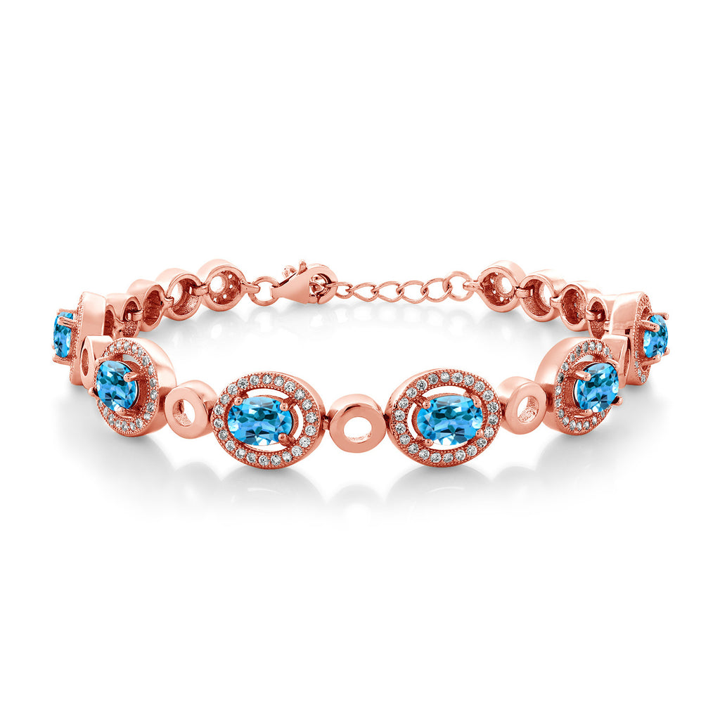 Swiss Blue Topaz - November_Bracelet in 925 Rose Gold Plated Silver
