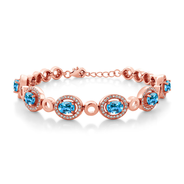 Swiss Blue Topaz - November_Bracelet in 925 Rose Gold Plated Silver