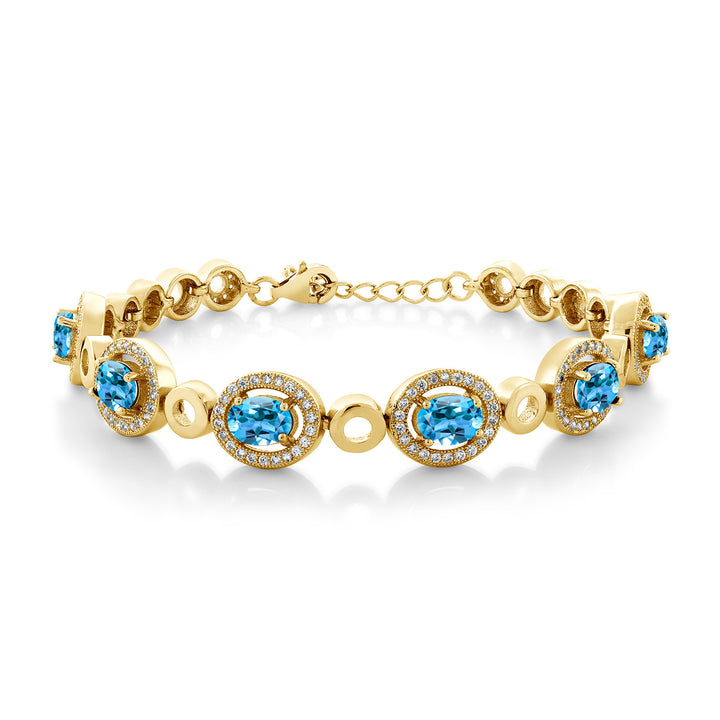 Swiss Blue Topaz - November_Bracelet in 925 Yellow Gold Plated Silver