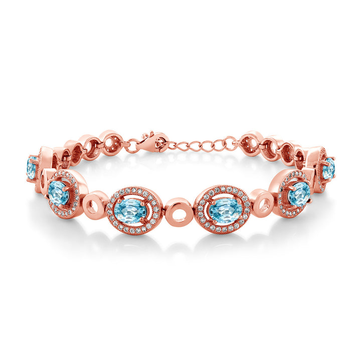 Blue Zircon_Bracelet in 925 Rose Gold Plated Silver