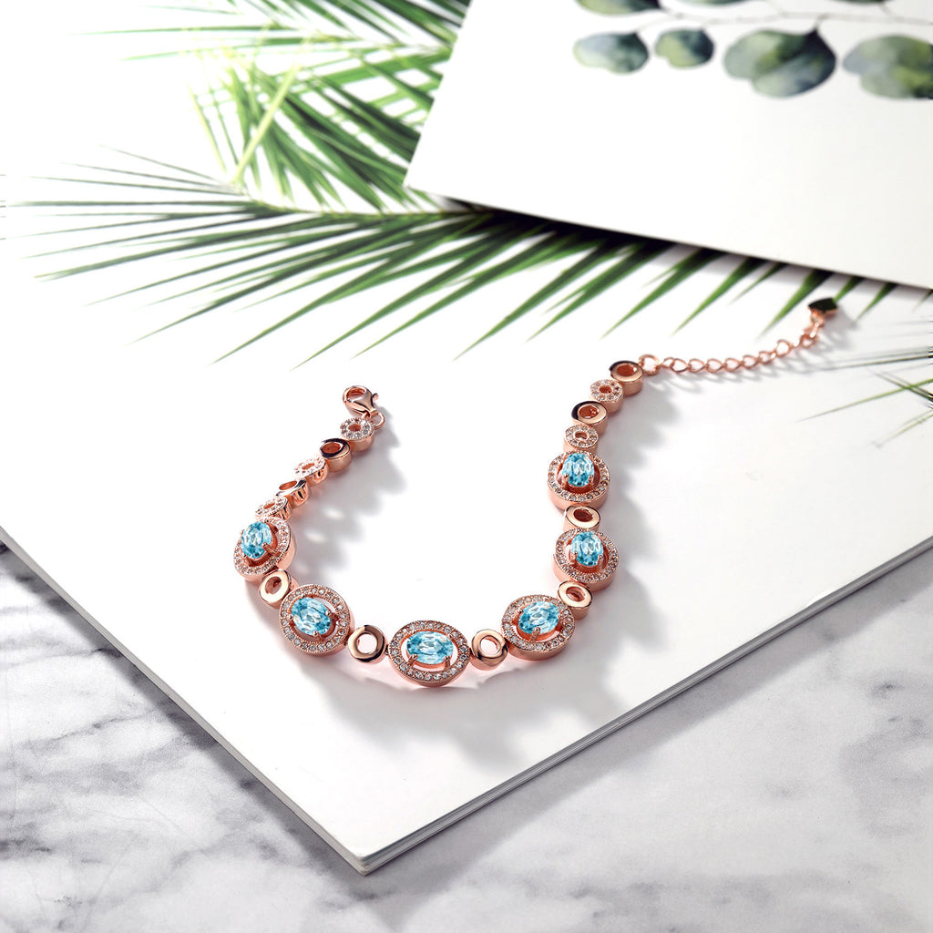 Blue Zircon_Bracelet in 925 Rose Gold Plated Silver