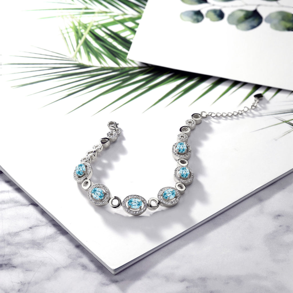 Blue Zircon_Bracelet in 925 Sterling Silver