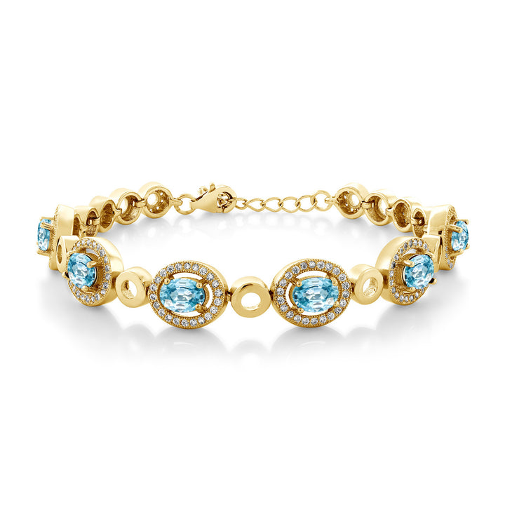 Blue Zircon_Bracelet in 925 Yellow Gold Plated Silver