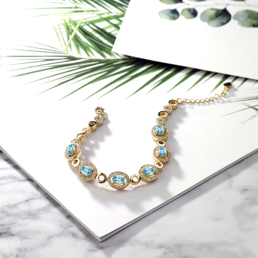 Blue Zircon_Bracelet in 925 Yellow Gold Plated Silver