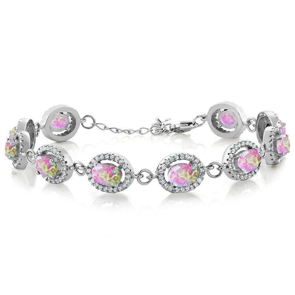 Pink Simulated Opal - October_Bracelet in 925 Sterling Silver
