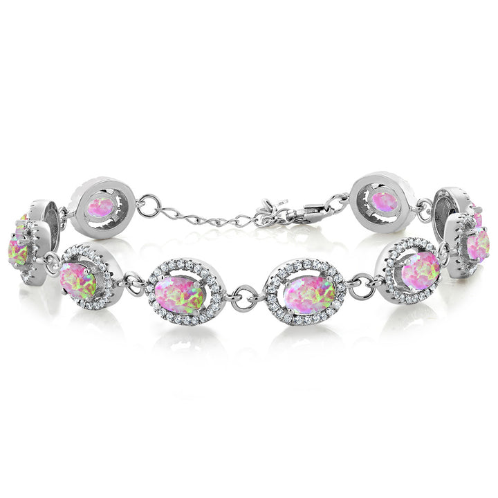 Pink Simulated Opal - October_Bracelet in 925 Sterling Silver