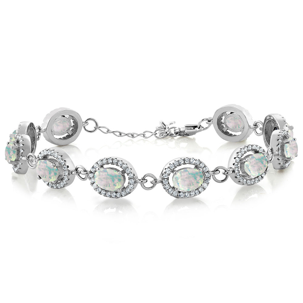 Gem Stone King 8-17 Cttw Oval Halo Statement Tennis Bracelet For Women | 925 Sterling Silver | 7X5MM Gemstone Birthstone | 7.5 Inch | Jewelry Gifts for Mom Wife Her