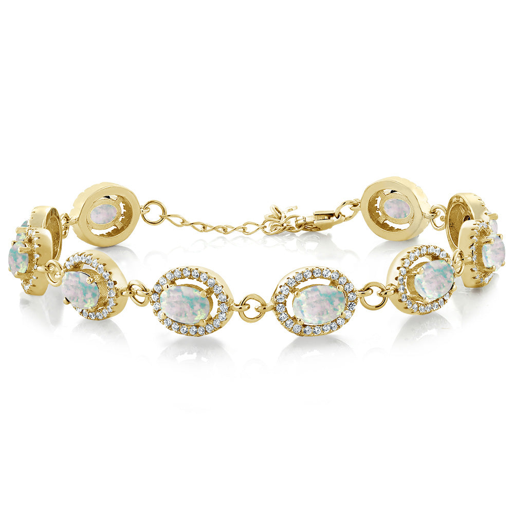 Gem Stone King 18K Yellow Gold Plated Silver 7X5MM Oval Gemstone Birthstone Tennis Bracelet For Women | Size 7.5 Inch | Fine Jewelry Gifts for Women Her Mom Wife