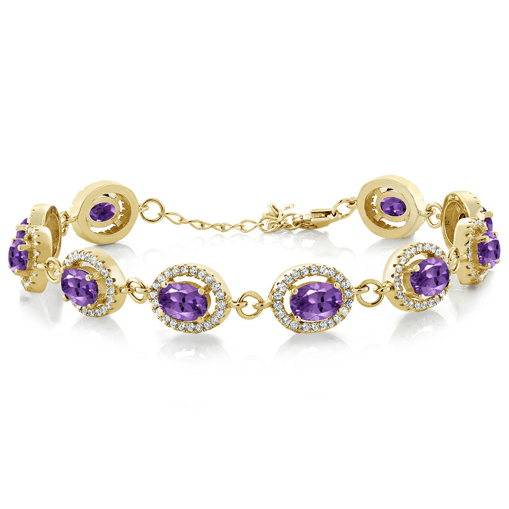 Gem Stone King 18K Yellow Gold Plated Silver 7X5MM Oval Gemstone Birthstone Tennis Bracelet For Women | Size 7.5 Inch | Fine Jewelry Gifts for Women Her Mom Wife