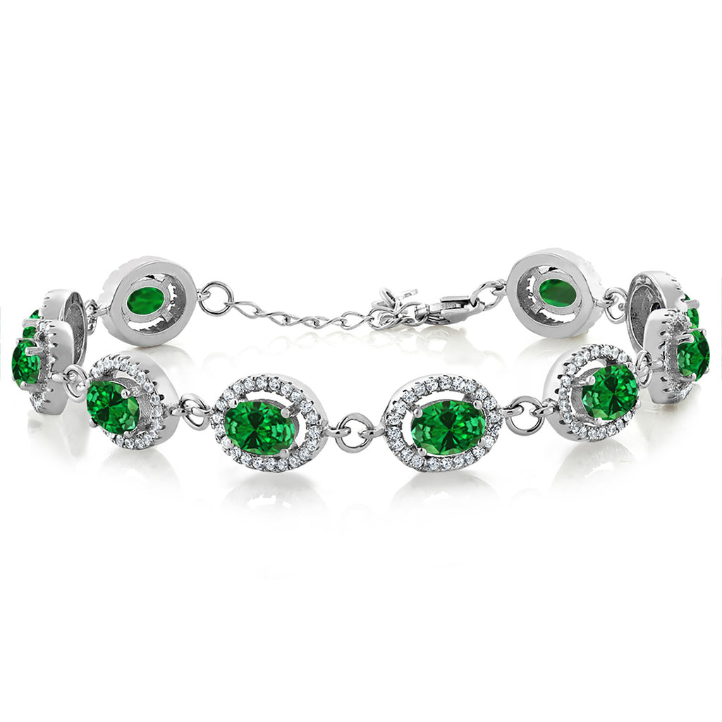 Gem Stone King 8-17 Cttw Oval Halo Statement Tennis Bracelet For Women | 925 Sterling Silver | 7X5MM Gemstone Birthstone | 7.5 Inch | Jewelry Gifts for Mom Wife Her